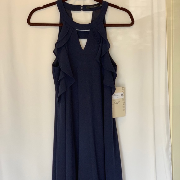 Doe & Rae NWT Sample Navy Mini Dress Ruffles - Picture 5 of 7